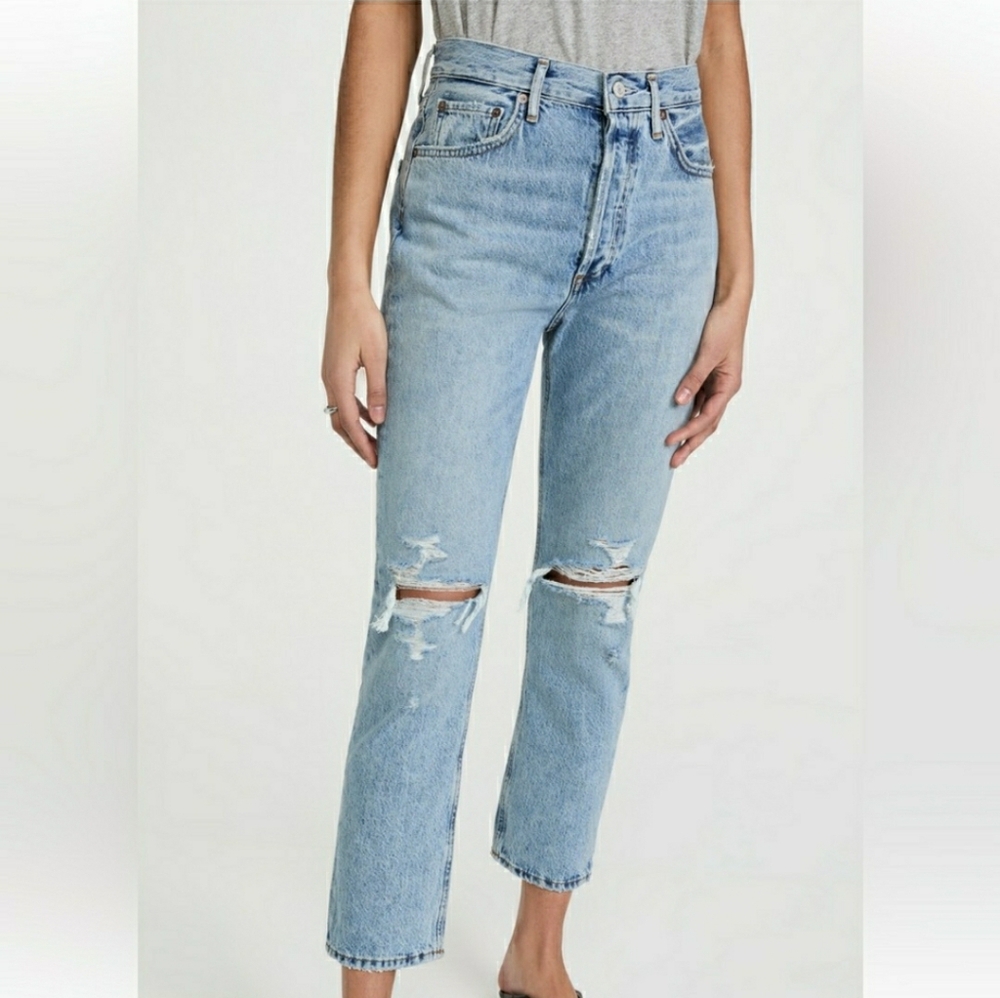 Agolde Riley Distressed Cropped Jeans 100% Cotton